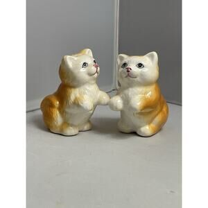 Vintage Orange‎ Ginger Tabby Sitting Kitty Cat Ceramic Salt And Pepper Shakers